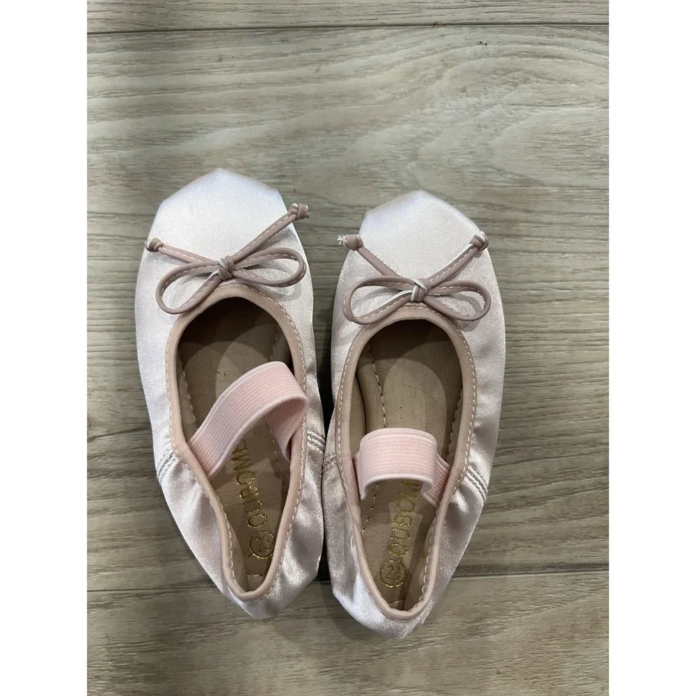 Girls Ballet Flats Bow Shoes Pink Satin Slip On Dress Shoes Size 23